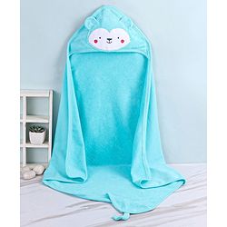 Babyhug Knit Terry Towel with Hood Animal Print L 76.2 X B 76.2 cm - Blue