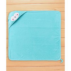 Babyhug Knit Terry Towel with Hood Animal Print L 76.2 X B 76.2 cm - Blue