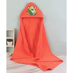 Babyhug Knit Terry Two Layer Towel with Hood Tiger Applique L 76.2 x B 76.2 cm - Orange