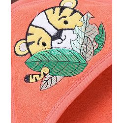 Babyhug Knit Terry Two Layer Towel with Hood Tiger Applique L 76.2 x B 76.2 cm - Orange