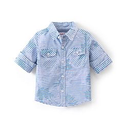 Babyhug Full Sleeves Jacquard Striped Shirt and Denim Jeans - Blue