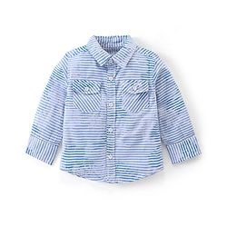 Babyhug Full Sleeves Jacquard Striped Shirt and Denim Jeans - Blue