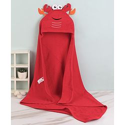 Babyhug Cotton Terry Knit Towel with Hood Crab Applique L 76.2 x B 76.2 cm - Red