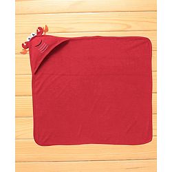 Babyhug Cotton Terry Knit Towel with Hood Crab Applique L 76.2 x B 76.2 cm - Red