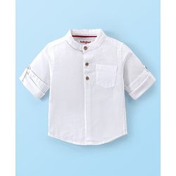 Babyhug 100% Cotton Slub Full Sleeves Shirt & Jeans With Solid Colour - White & Blue