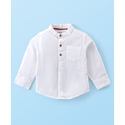 Babyhug 100% Cotton Slub Full Sleeves Shirt & Jeans With Solid Colour - White & Blue