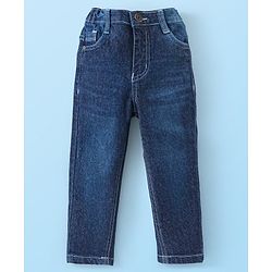 Babyhug 100% Cotton Slub Full Sleeves Shirt & Jeans With Solid Colour - White & Blue