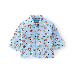Babyhug Cotton Knit Full Sleeves Night Suit with Bear Print - Blue