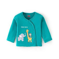 Babyhug 100% Cotton Knit Full Sleeves Front Open Jhablas Elephant Print Pack of 3 - Teal Blue & Yellow