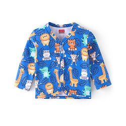 Babyhug 100% Cotton Knit Full Sleeves Front Open Jhablas Elephant Print Pack of 3 - Teal Blue & Yellow