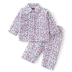 Babyhug Cotton Knit Full Sleeves Floral Printed Night Suit - White