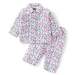 Babyhug Cotton Knit Full Sleeves Floral Printed Night Suit - White