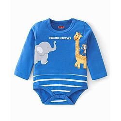 Babyhug 100% Cotton Full Sleeves Onesie Elephant Printed - Blue