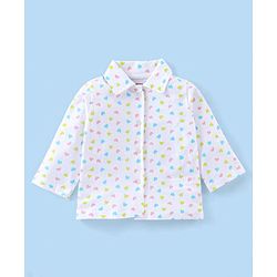 Babyhug Cotton Knit Full Sleeves Night Suit With Heart Print - White