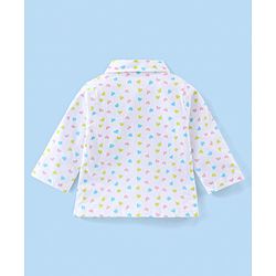 Babyhug Cotton Knit Full Sleeves Night Suit With Heart Print - White