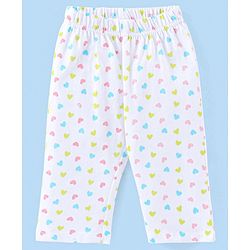 Babyhug Cotton Knit Full Sleeves Night Suit With Heart Print - White