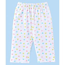 Babyhug Cotton Knit Full Sleeves Night Suit With Heart Print - White