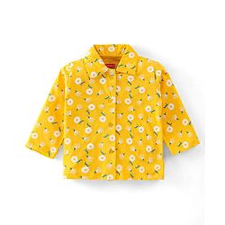 Babyhug Cotton Knit Full Sleeves Floral Printed Night Suit - Yellow