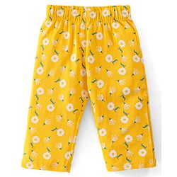 Babyhug Cotton Knit Full Sleeves Floral Printed Night Suit - Yellow