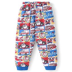 Babyhug Cotton Knit Full Sleeves Night Suit With Vehicles Print - Blue