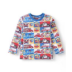 Babyhug Cotton Knit Full Sleeves Night Suit With Vehicles Print - Blue