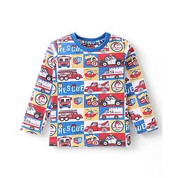 Babyhug Cotton Knit Full Sleeves Night Suit With Vehicles Print - Blue
