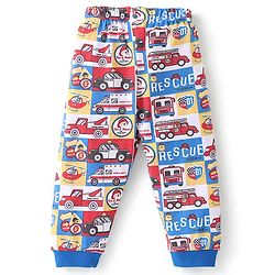 Babyhug Cotton Knit Full Sleeves Night Suit With Vehicles Print - Blue