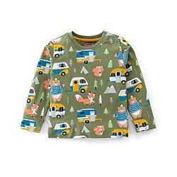 Babyhug Cotton Knit Full Sleeves Camper & Bear Printed Night Suit - Green