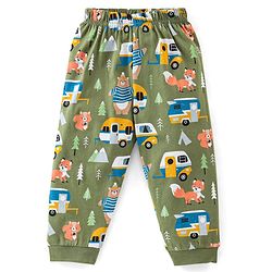 Babyhug Cotton Knit Full Sleeves Camper & Bear Printed Night Suit - Green
