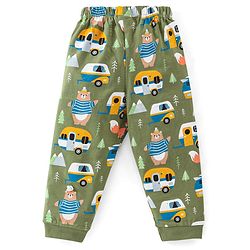 Babyhug Cotton Knit Full Sleeves Camper & Bear Printed Night Suit - Green