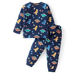 Babyhug Cotton Knit Full Sleeves Dino Printed Night Suit - Navy Blue