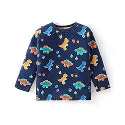 Babyhug Cotton Knit Full Sleeves Dino Printed Night Suit - Navy Blue