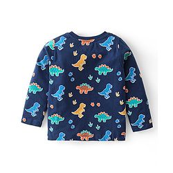 Babyhug Cotton Knit Full Sleeves Dino Printed Night Suit - Navy Blue