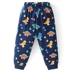 Babyhug Cotton Knit Full Sleeves Dino Printed Night Suit - Navy Blue