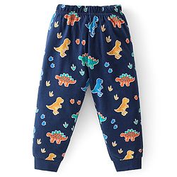 Babyhug Cotton Knit Full Sleeves Dino Printed Night Suit - Navy Blue