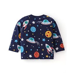 Babyhug Cotton Single Jersey Knit Full Sleeves Night Suit Space Print - Navy Blue