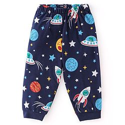 Babyhug Cotton Single Jersey Knit Full Sleeves Night Suit Space Print - Navy Blue