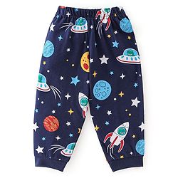 Babyhug Cotton Single Jersey Knit Full Sleeves Night Suit Space Print - Navy Blue
