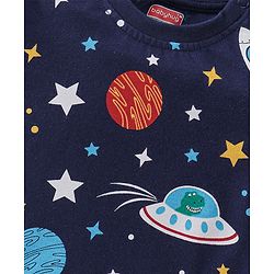 Babyhug Cotton Single Jersey Knit Full Sleeves Night Suit Space Print - Navy Blue