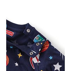 Babyhug Cotton Single Jersey Knit Full Sleeves Night Suit Space Print - Navy Blue