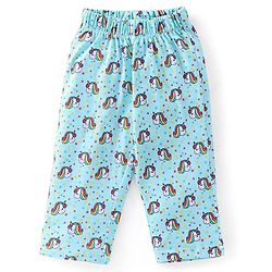 Babyhug Cotton Knit Full Sleeves Night Suit With Unicorn Print - Blue