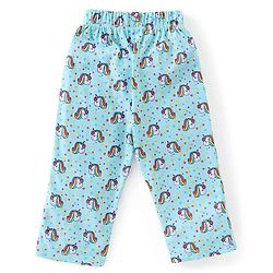 Babyhug Cotton Knit Full Sleeves Night Suit With Unicorn Print - Blue