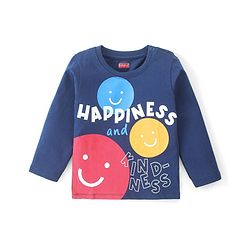 Babyhug 100% Cotton Knit Full Sleeves Happiness Printed T-Shirt - Navy Blue