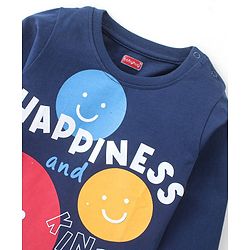Babyhug 100% Cotton Knit Full Sleeves Happiness Printed T-Shirt - Navy Blue