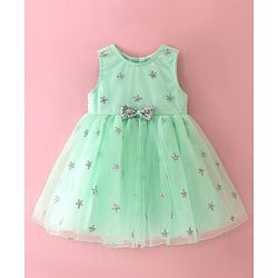 Babyhug Sleeveless Party Frock with Sequinned Star Embroidery - Mint Blue