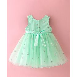 Babyhug Sleeveless Party Frock with Sequinned Star Embroidery - Mint Blue