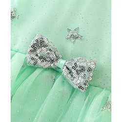 Babyhug Sleeveless Party Frock with Sequinned Star Embroidery - Mint Blue