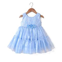Babyhug Sleeveless Sequins Detailing Organza Tiered Party Frock - Frozen  Blue