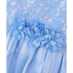 Babyhug Sleeveless Sequins Detailing Organza Tiered Party Frock - Frozen  Blue