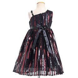 Babyhug Sleeveless Sequinned Party Frock with Floral Applique - Red & Black